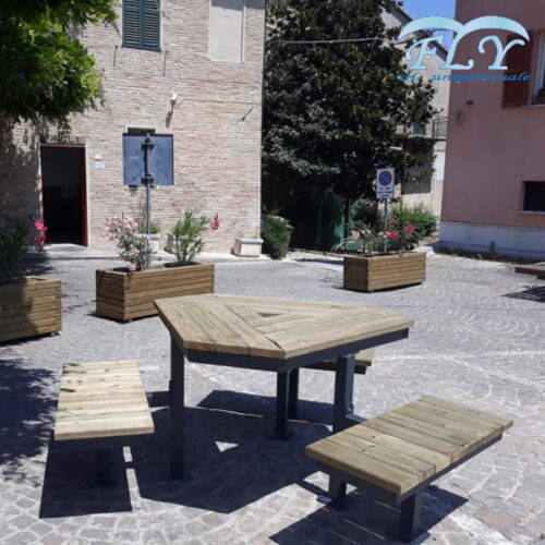 Picknicktafel Bilbao 6 De stevige constructie van verzinkt staal met een epoxy poedercoating zorgt ervoor dat de picknicktafel bestand is tegen verschillende weersomstandigheden.